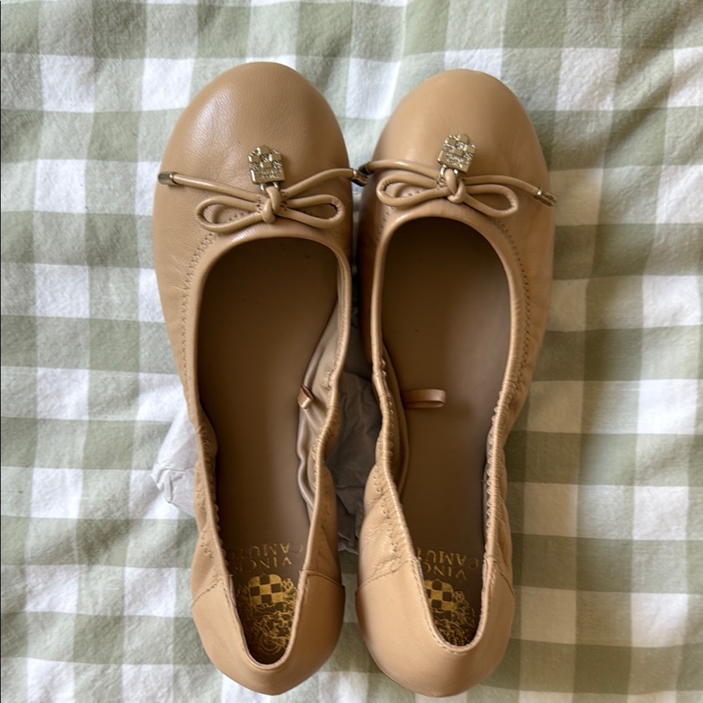 Vince Camuto Tan Leather Flats with Bow Detail